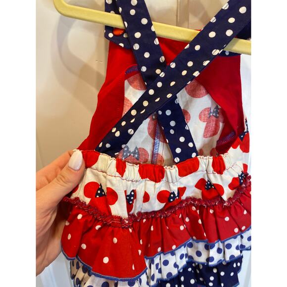 NWT Patriotic Red White Blue Disney Minnie Mouse Ruffle Romper 6 months - Picture 4 of 6